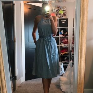 Midi Length Halter Backless Denim Dress